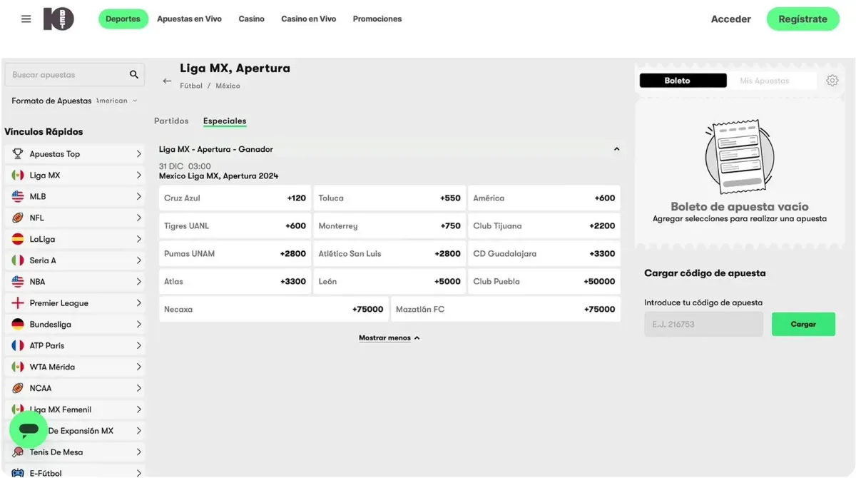 Sportsbook 10Bet México